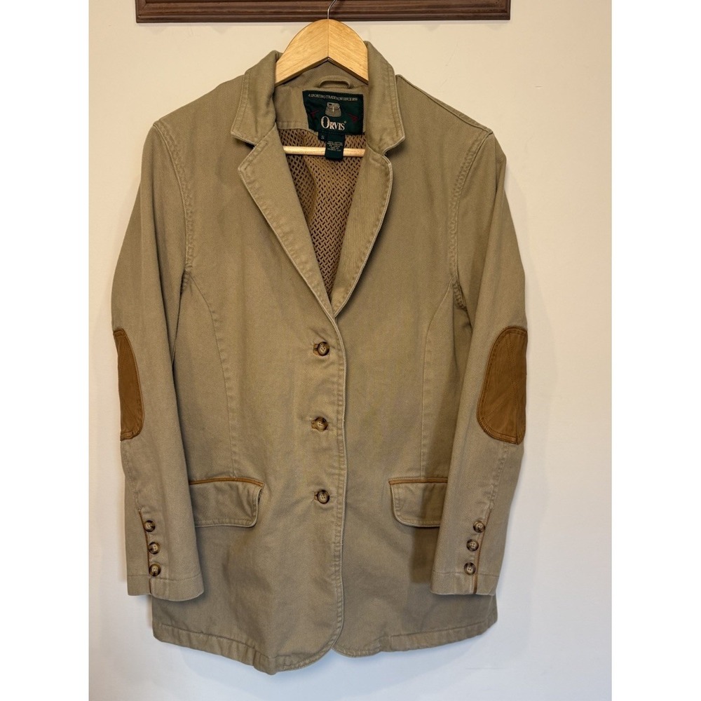 VTG Orvis Safari Field Jacket Leather Elbow Patch 90s Womens Small Cargo Blazer